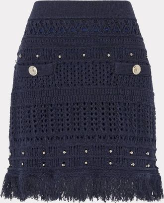 Milly Womens Beaded Fringe Mini Skirt In Blue