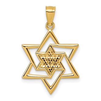 Diamond2Deal 14k Yellow Gold Polished and Diamond-cut Star Of David Religious Pendant