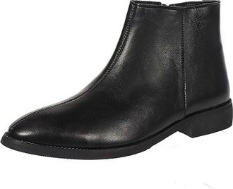 Generic MenS Ankle Boots with Side Zip, Classic Short Leather-Style Footwear for Business Casual Wear, Smart Office Shoes for Daily Use,Black,7.5 UK