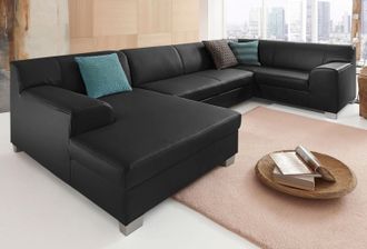 Domo Collection Wohnlandschaft »Amando in vielen Bezugsvarianten, auch in Leder, komfortabel, U-Form« wahlweise mit Bettfunktion, fester Sitzkomfort, frei im Raum ste