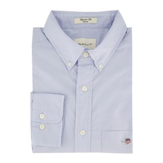 GANT Overhemden, Heren, Blauw, M, Katoen, Casual Overhemd Poplin Lichtblauw