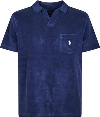 Polo Ralph Lauren Towel Terry V-Neck T-Shirt - Heren - Polos - Blauw - XL - Katoen - Tops