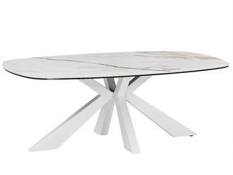 Vente-Unique Mesa de centro de cristal templado, cer&aacute;mica y metal - Efecto m&aacute;rmol blanco - DERIYA de Maison C&eacute;phy