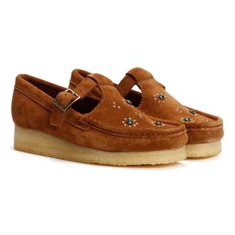 Clarks Wallabee T Bar Suede Womens Brown Shoes - Size UK 5