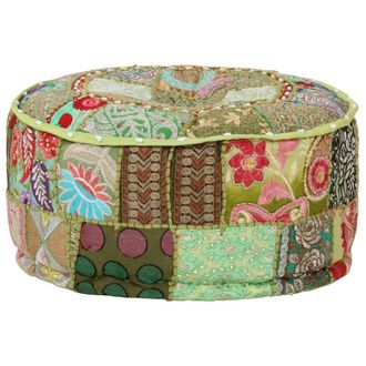 vidaXL Puf Redondo De Pachtwork Algod&oacute;n Hecho A Mano 40x20 Cm Verde Vidaxl