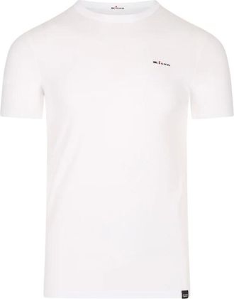 Kiton Tops, Heren, Wit, L, Katoen, T-shirt met logo-borduring