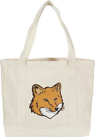 Maison Kitsun&eacute; Stijlvolle Fox Head Tote Bag - Dames - Shoppers - Beige - ONE Size - Katoen - Tassen