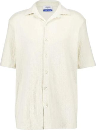 Off-white Chenille Jacquard Logo Bowling Kraag Shirt - Heren - Korte mouwen Overhemden - Beige - M - Katoen - Overhemden