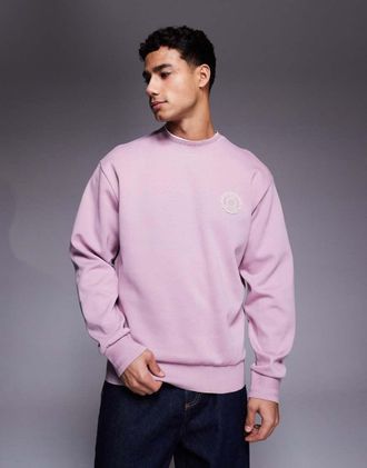 Boss Orange by Hugo Boss Maglione lavorato rosa con logo stile college sul petto-Viola