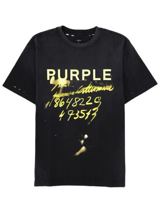 Purple Sequence Graphic Print Black Cotton T-Shirt