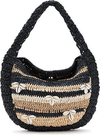 Free People Belize Shell Clutch Womens Handbags Tan/Black, Raffia