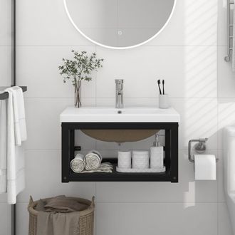 vidaXL Estructura De Ba&ntilde;o Con Lavabo Incorporado Hierro Negro Vidaxl