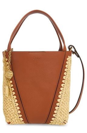 Chlo&eacute; Crochet & Leather Spin Tote in Clay Brown at Nordstrom