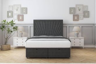 Comfort Beds Kensington Dumfries Ottoman Bed Base-26 Strutted Headboard in Dark Grey | Size: Super King