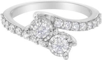 House of Brilliance 10K White Gold 1.0 Cttw Diamond Two-Stone Miracle-Set Bypass Ring at Nordstrom, Size 7.5