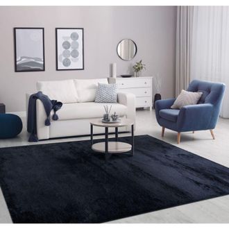 Paco Home Paco Home - Alfombra Moderna Para Sal&oacute;n A Pelo Corto Lavable Suave Uni Efecto Piel Antideslizante 240x340 Cm, Azul-marino