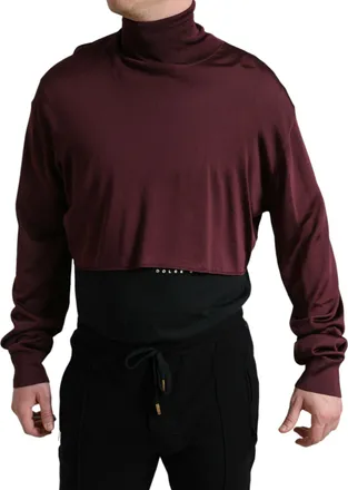 Dolce & Gabbana Maroon Viscose Turtleneck Pullover Mens Sweater