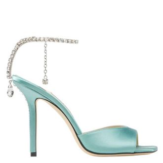 Jimmy Choo London Saeda Crystal Embellished Satin Sandals, Brand Size 34.5 ( US Size 4.5 )