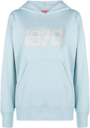 Kenzo Logo Printed Oversized Hoodie - Dames - Hoodies - Blauw - XS - Katoen - Hoodies & sweatvesten