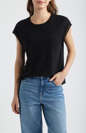 Wit & Wisdom Crochet Cap Sleeve Tee in Black at Nordstrom, Size X-Small