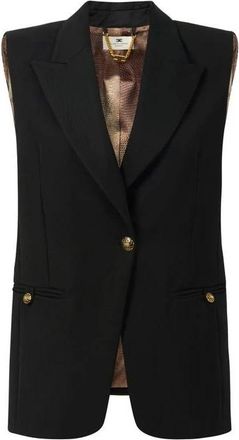 Elisabetta Franchi Katoenen Gabardine Gilet met Juwelen Knopen - Dames - Gillet - Zwart - S - Katoen - Kostuums