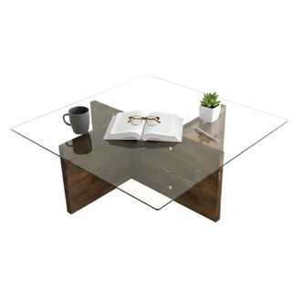 Dmora Mesa De Caf&eacute; Coronae, Mesa De Centro Baja, Revistero Para Sof&aacute;, Estante De La Sala De Estar, 90x90h35 Cm, Nuez, Con Embalaje Reforzado - Dmora