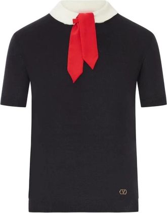 Valentino Pull Solid Red Bow - Dames - T-shirts - Zwart - M - Wol - Tops