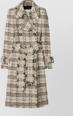 Burberry waist belted double-breasted coat fringed edges