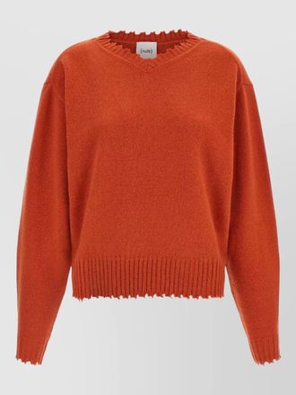 Nude cashmere v-neck frayed-hem sweater