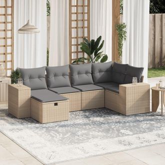 vidaXL Vidaxl - Juego De Sof&aacute;s Jard&iacute;n Con Cojines Beige Mezcla 6 Pzas Rat&aacute;n Pe
