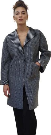 Alessia Santi Grijs Houndstooth Jas - Dames - Mantel - Blauw - M - Wol - Jassen