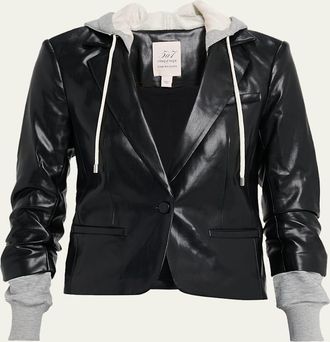 Cinq &agrave; Sept Hooded Vegan Leather Combo Blazer