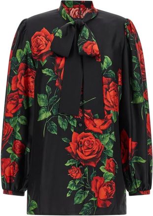 Dolce & Gabbana Zijden blouse met rozenprint - Dames - Blouses - Veelkleurig - XL - Overhemden