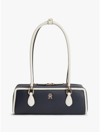 Tommy Hilfiger Womens Monogram East-West Shoulder Bag - Blue