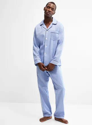Majestic Mens Herringbone poplin trimmed pyjama set