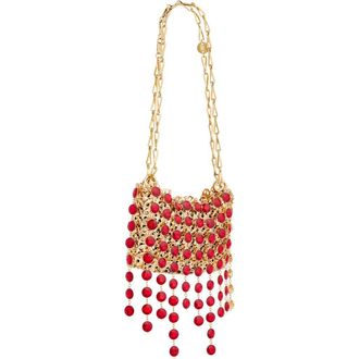 Paco Rabanne Small 1969 Crystal Embellished Shoulder Bag in Gold /Ruby Red at Nordstrom