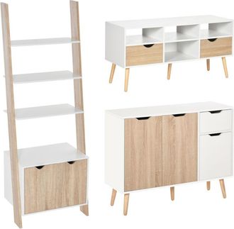 HOMCOM Homcom - Conjunto Para El Hogar Incluye 1 Mueble De Tv Para Televisiones 42 Pulgadas 1 Aparador Auxiliar Y 1 Estanter&iacute;a En Forma De Escalera Blanco Y 
