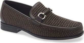 Ferragamo Gancini Raffia & Leather Loafer in T Moro 300 Acc. Nero at Nordstrom, Size 10.5