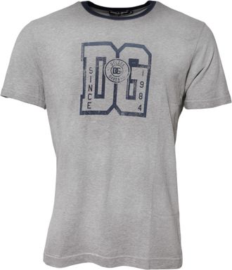 Dolce & Gabbana Gray DG Graphic Print Cotton Crewneck Mens T-shirt (Pre-Owned)