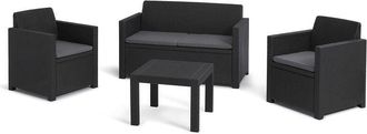 Allibert Keter Alabama Lounge Set Mobili Da Giardino Con Divano 2 Posti, 2 Poltrone E Tavolino, Grafite