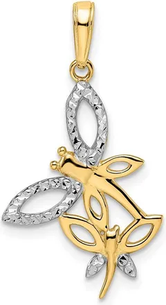 Diamond2Deal 14k Yellow Gold White Rhodium Diamond-cut Dragonflies Pendant