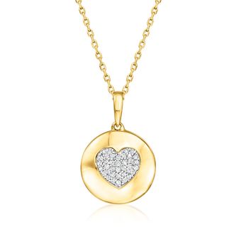 Ross-Simons Diamond Heart Disc Pendant Necklace in 18kt Gold Over Sterling