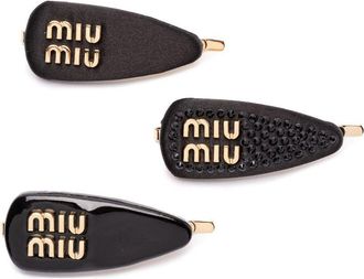 Miu Miu logo-lettering hair clip (set of three) - Black