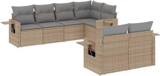 vidaXL Vidaxl - Set Sof&aacute;s De Jard&iacute;n 7 Piezas Y Cojines Rat&aacute;n Sint&eacute;tico Beige