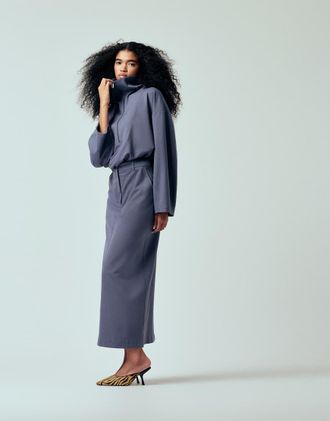 Asos Gonna longuette taglio lungo sartoriale blu in coordinato