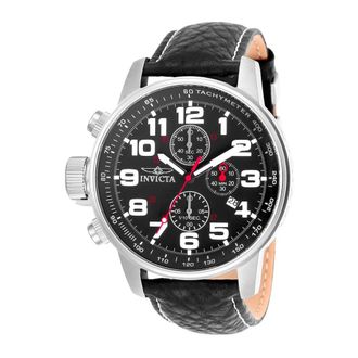 Invicta Accessoires, Heren, Zwart, ONE Size, Stijlvol Leren Band Chronograaf Horloge