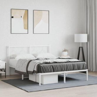 vidaXL Metal Bed Frame without Mattress with Headboard White 140x200cm vidaXL