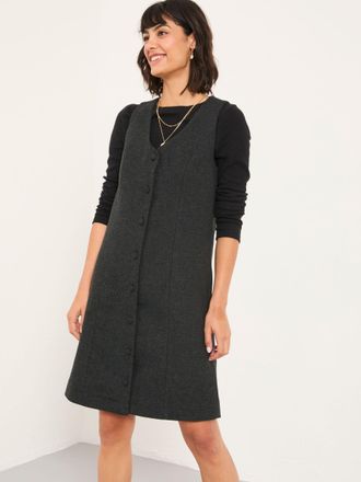 Fat Face FatFace Binny Charcoal Grey Petite Tweed Pinny Mini Dress