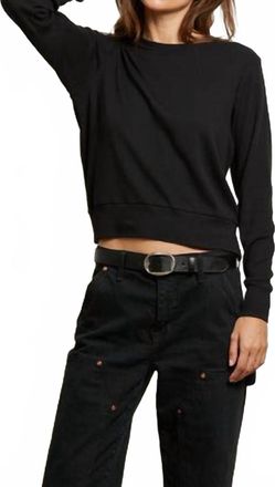 perfectwhitetee Stef Luxe Rib Long Sleeve Crew Neck Top In True Black