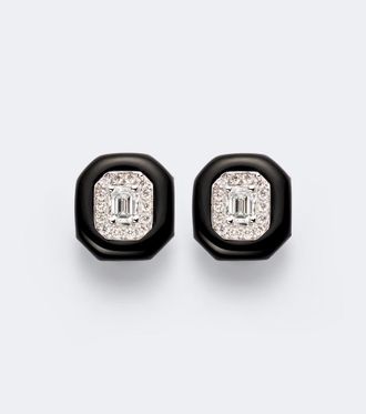 Nikos Koulis Oui 18kt white gold and enamel earrings with diamonds